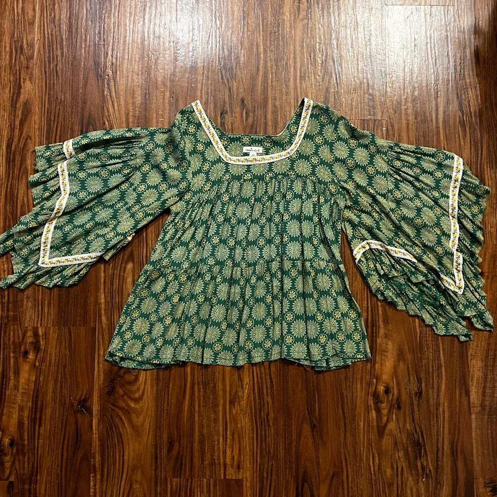 Anthro boho peasant blouse with bell sleeves